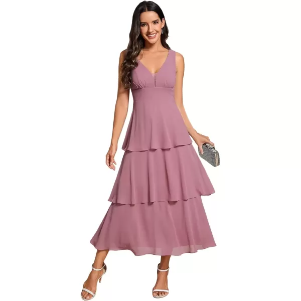 imageEverPretty Womens Summer Formal Dresses A Line V Neck Sleeveless Tiered Layered Midi Wedding Guest Dress 02110Orchid