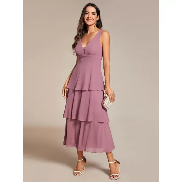 imageEverPretty Womens Summer Formal Dresses A Line V Neck Sleeveless Tiered Layered Midi Wedding Guest Dress 02110Orchid