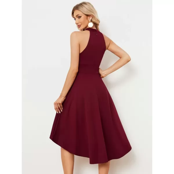 imageEverPretty Womens Summer Semi Formal Dress Halter Neck Pleated Sleeveless High Low ALine Midi Cocktail Dresses 01782Burgundy