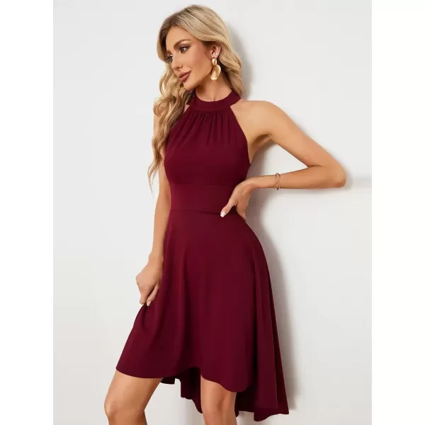 imageEverPretty Womens Summer Semi Formal Dress Halter Neck Pleated Sleeveless High Low ALine Midi Cocktail Dresses 01782Burgundy