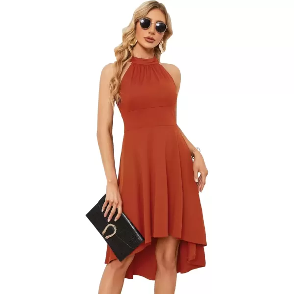 imageEverPretty Womens Summer Semi Formal Dress Halter Neck Pleated Sleeveless High Low ALine Midi Cocktail Dresses 01782Burnt Orange