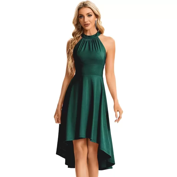 imageEverPretty Womens Summer Semi Formal Dress Halter Neck Pleated Sleeveless High Low ALine Midi Cocktail Dresses 01782Dark Green