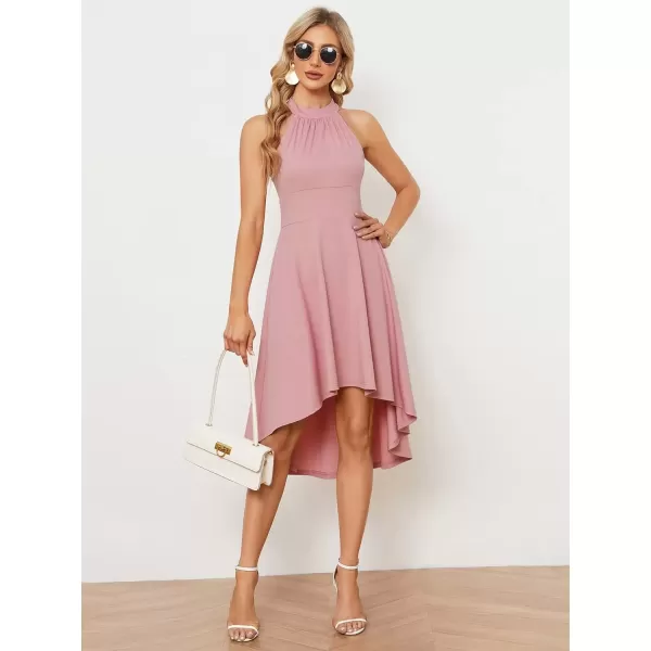 imageEverPretty Womens Summer Semi Formal Dress Halter Neck Pleated Sleeveless High Low ALine Midi Cocktail Dresses 01782Dusty Rose