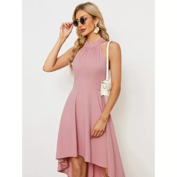 imageEverPretty Womens Summer Semi Formal Dress Halter Neck Pleated Sleeveless High Low ALine Midi Cocktail Dresses 01782Dusty Rose