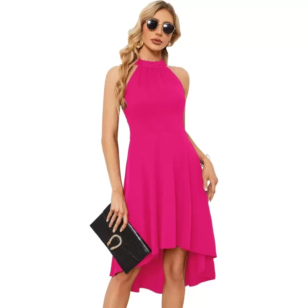 imageEverPretty Womens Summer Semi Formal Dress Halter Neck Pleated Sleeveless High Low ALine Midi Cocktail Dresses 01782Hot Pink