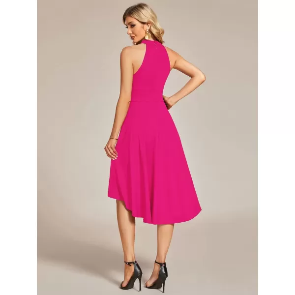 imageEverPretty Womens Summer Semi Formal Dress Halter Neck Pleated Sleeveless High Low ALine Midi Cocktail Dresses 01782Hot Pink