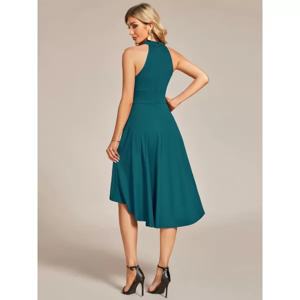 imageEverPretty Womens Summer Semi Formal Dress Halter Neck Pleated Sleeveless High Low ALine Midi Cocktail Dresses 01782Teal