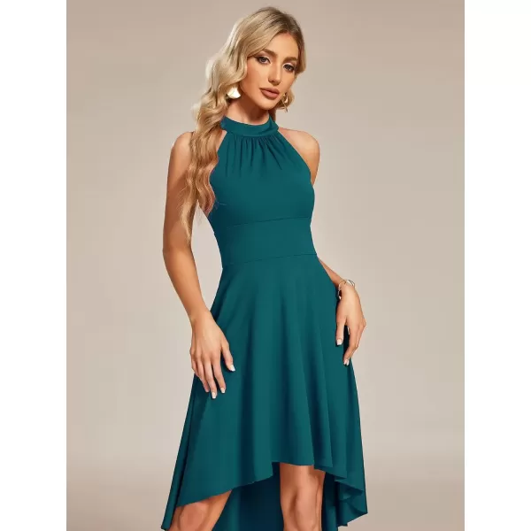 imageEverPretty Womens Summer Semi Formal Dress Halter Neck Pleated Sleeveless High Low ALine Midi Cocktail Dresses 01782Teal