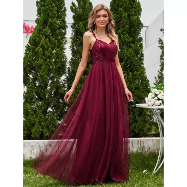 imageEverPretty Womens V Neck Sequin Sleeveless Summer Dresses Backless Bandage Floor Length Formal Dresses 02164Burgundy