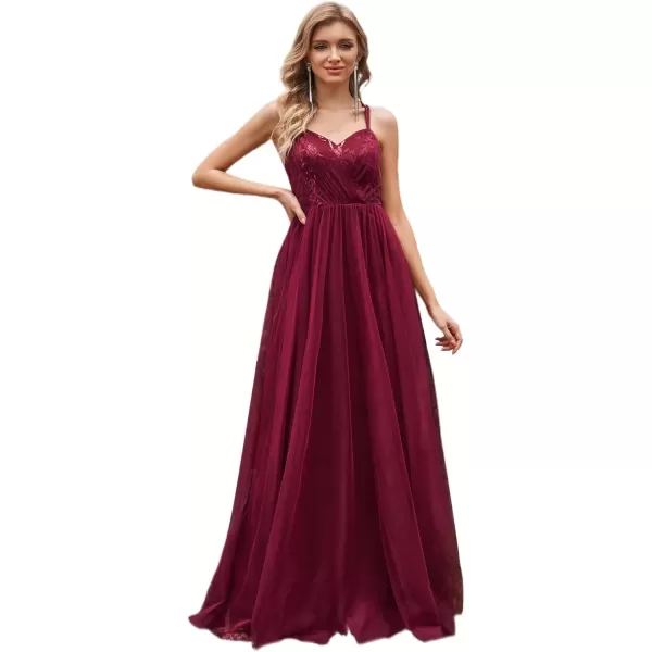 imageEverPretty Womens V Neck Sequin Sleeveless Summer Dresses Backless Bandage Floor Length Formal Dresses 02164Burgundy