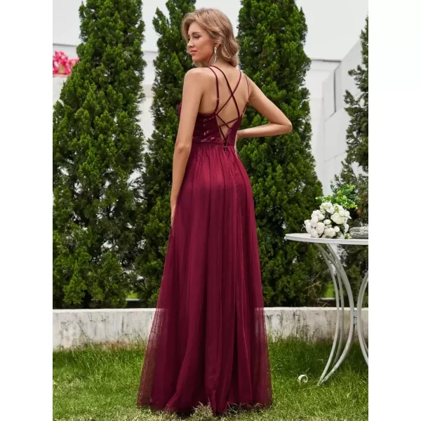 imageEverPretty Womens V Neck Sequin Sleeveless Summer Dresses Backless Bandage Floor Length Formal Dresses 02164Burgundy