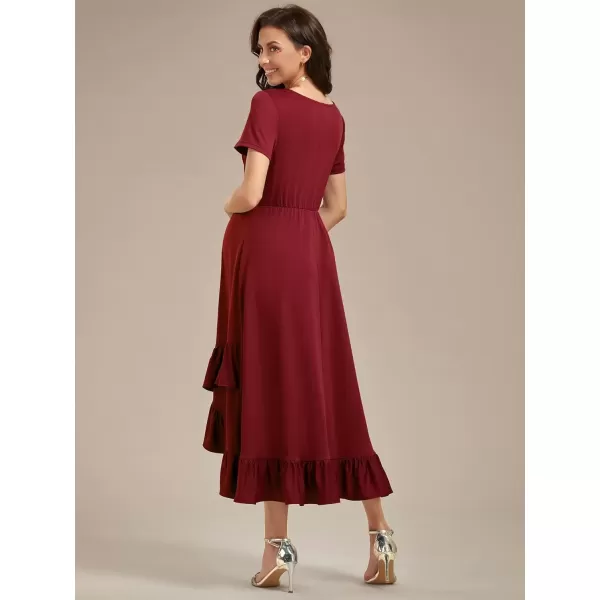 imageEverPretty Womens V Neck Short Sleeves A Line Long Summer Dress Casual Dresses Maternity Dresses 01799Burgundy