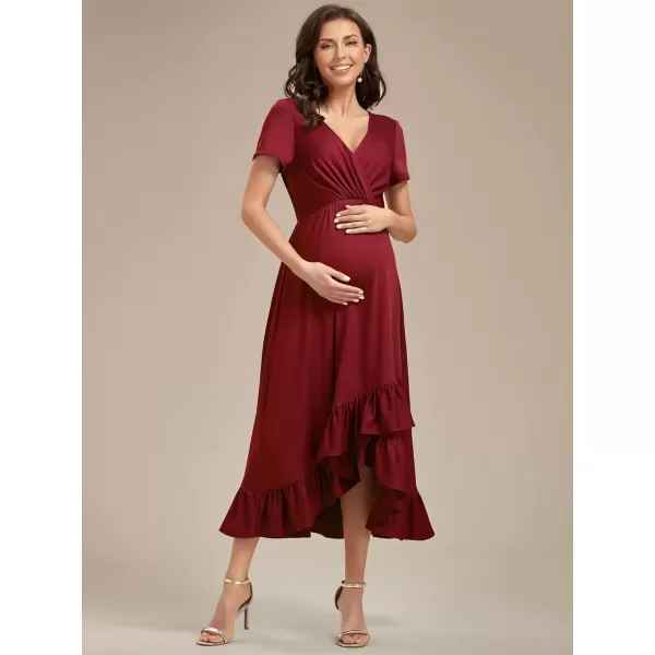 imageEverPretty Womens V Neck Short Sleeves A Line Long Summer Dress Casual Dresses Maternity Dresses 01799Burgundy