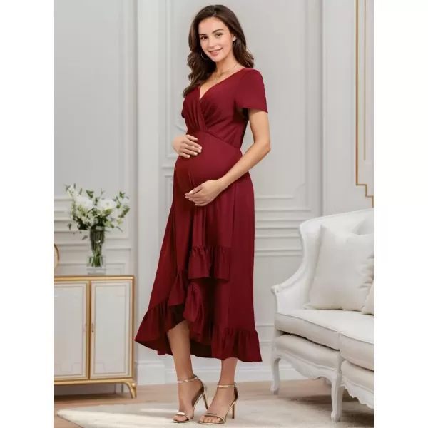 imageEverPretty Womens V Neck Short Sleeves A Line Long Summer Dress Casual Dresses Maternity Dresses 01799Burgundy