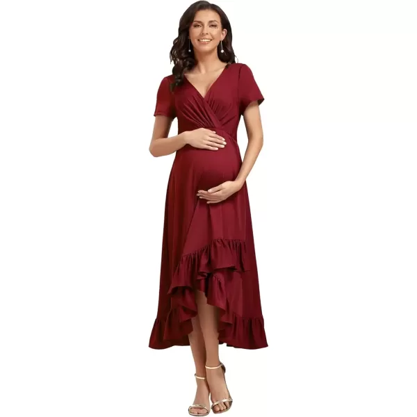 imageEverPretty Womens V Neck Short Sleeves A Line Long Summer Dress Casual Dresses Maternity Dresses 01799Burgundy