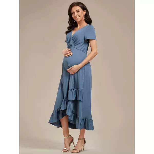 imageEverPretty Womens V Neck Short Sleeves A Line Long Summer Dress Casual Dresses Maternity Dresses 01799Dusty Navy