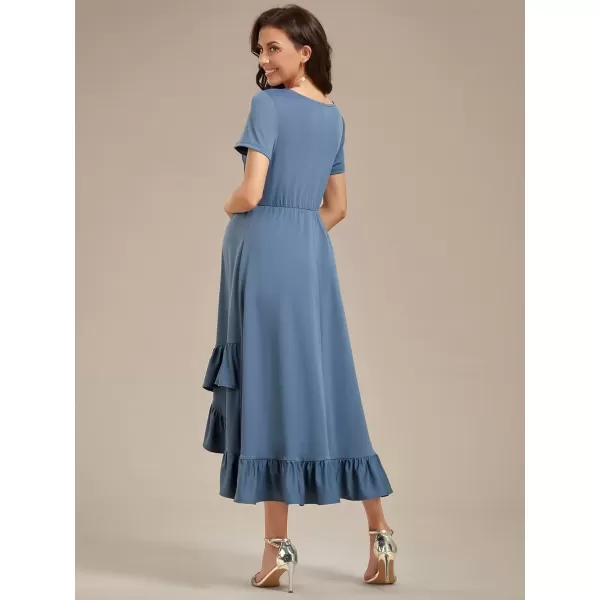 imageEverPretty Womens V Neck Short Sleeves A Line Long Summer Dress Casual Dresses Maternity Dresses 01799Dusty Navy