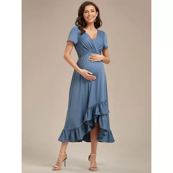 imageEverPretty Womens V Neck Short Sleeves A Line Long Summer Dress Casual Dresses Maternity Dresses 01799Dusty Navy