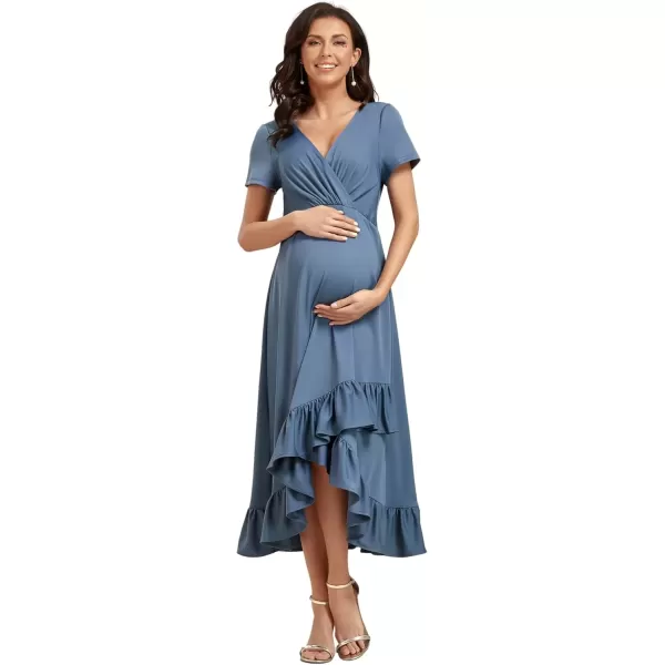 imageEverPretty Womens V Neck Short Sleeves A Line Long Summer Dress Casual Dresses Maternity Dresses 01799Dusty Navy