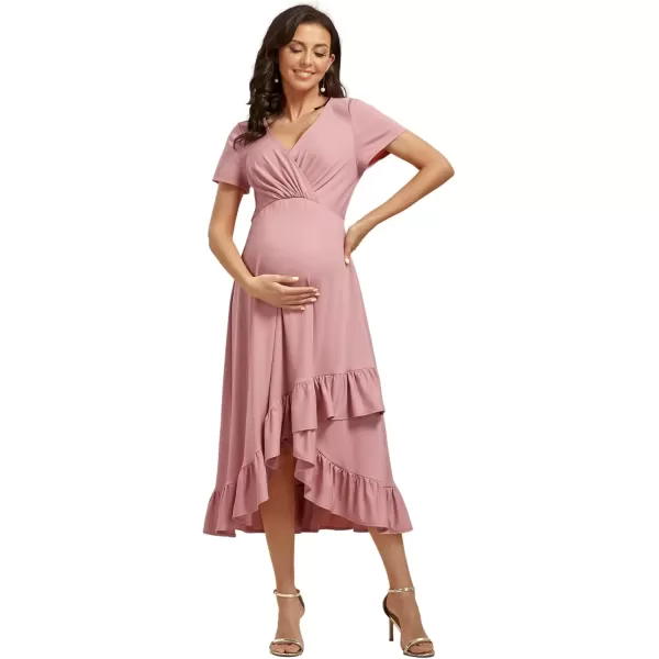 imageEverPretty Womens V Neck Short Sleeves A Line Long Summer Dress Casual Dresses Maternity Dresses 01799Dusty Rose