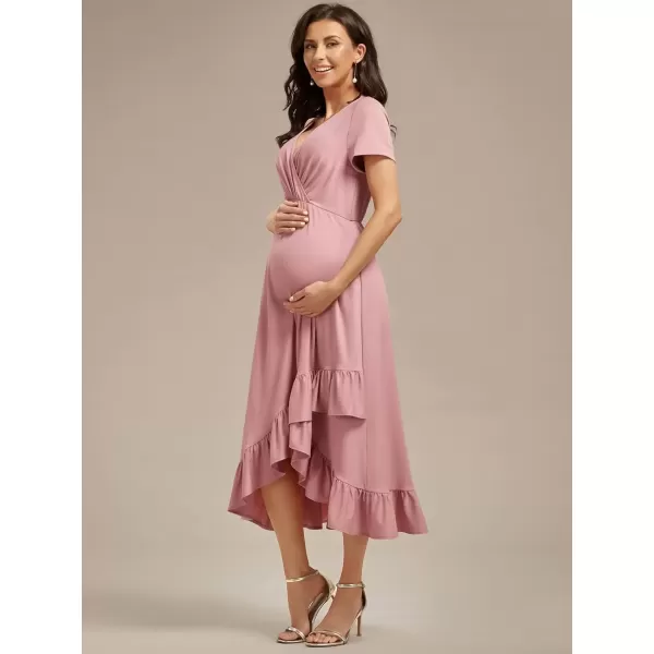 imageEverPretty Womens V Neck Short Sleeves A Line Long Summer Dress Casual Dresses Maternity Dresses 01799Dusty Rose