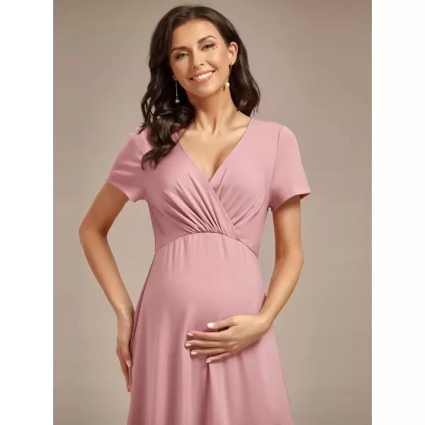 imageEverPretty Womens V Neck Short Sleeves A Line Long Summer Dress Casual Dresses Maternity Dresses 01799Dusty Rose