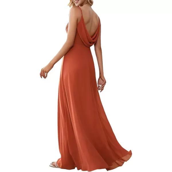 imageEverPretty Womens V Neck Sleeveless Chiffon Pleated A Line Summer Dresses Floor Length Semi Formal Dresses 80026PHBurnt Orange