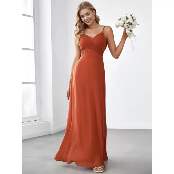 imageEverPretty Womens V Neck Sleeveless Chiffon Pleated A Line Summer Dresses Floor Length Semi Formal Dresses 80026PHBurnt Orange