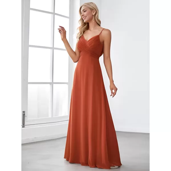 imageEverPretty Womens V Neck Sleeveless Chiffon Pleated A Line Summer Dresses Floor Length Semi Formal Dresses 80026PHBurnt Orange