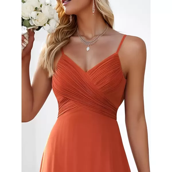 imageEverPretty Womens V Neck Sleeveless Chiffon Pleated A Line Summer Dresses Floor Length Semi Formal Dresses 80026PHBurnt Orange