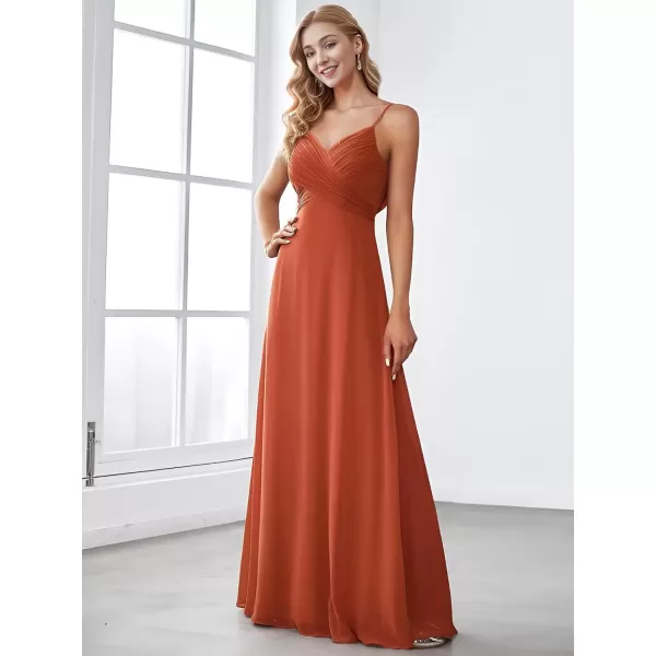 imageEverPretty Womens V Neck Sleeveless Chiffon Pleated A Line Summer Dresses Floor Length Semi Formal Dresses 80026PHBurnt Orange