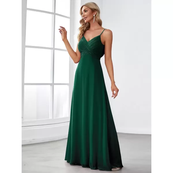 imageEverPretty Womens V Neck Sleeveless Chiffon Pleated A Line Summer Dresses Floor Length Semi Formal Dresses 80026PHDark Green