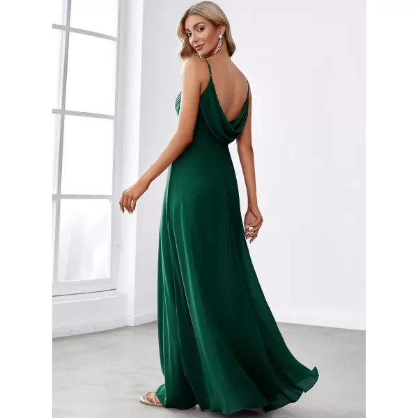 imageEverPretty Womens V Neck Sleeveless Chiffon Pleated A Line Summer Dresses Floor Length Semi Formal Dresses 80026PHDark Green