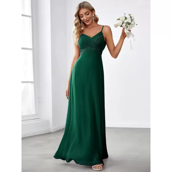 imageEverPretty Womens V Neck Sleeveless Chiffon Pleated A Line Summer Dresses Floor Length Semi Formal Dresses 80026PHDark Green