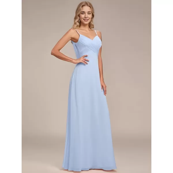 imageEverPretty Womens V Neck Sleeveless Chiffon Pleated A Line Summer Dresses Floor Length Semi Formal Dresses 80026PHIce Blue