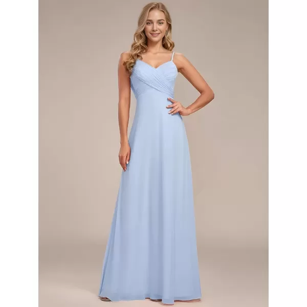 imageEverPretty Womens V Neck Sleeveless Chiffon Pleated A Line Summer Dresses Floor Length Semi Formal Dresses 80026PHIce Blue