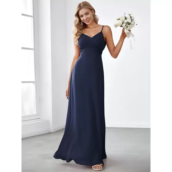 imageEverPretty Womens V Neck Sleeveless Chiffon Pleated A Line Summer Dresses Floor Length Semi Formal Dresses 80026PHNavy Blue