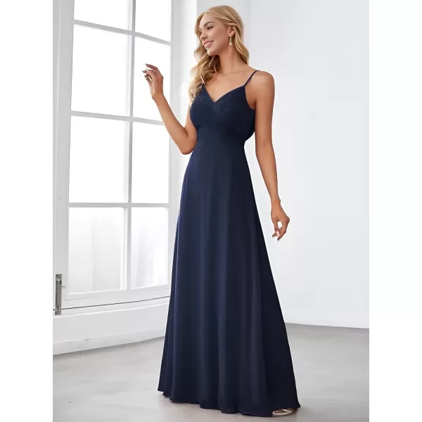 imageEverPretty Womens V Neck Sleeveless Chiffon Pleated A Line Summer Dresses Floor Length Semi Formal Dresses 80026PHNavy Blue