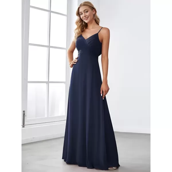 imageEverPretty Womens V Neck Sleeveless Chiffon Pleated A Line Summer Dresses Floor Length Semi Formal Dresses 80026PHNavy Blue