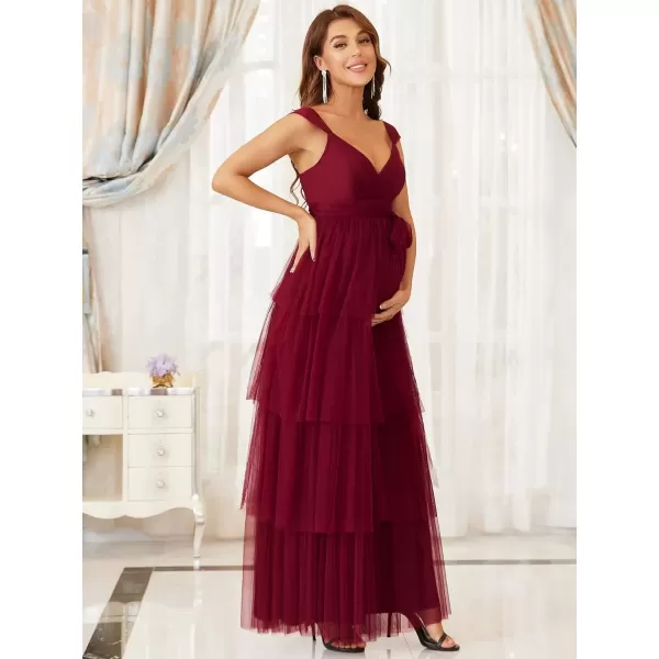 imageEverPretty Womens VNeck Bow Sash Tassel Tulle Maternity Evening Party Dress 20794EYBurgundy