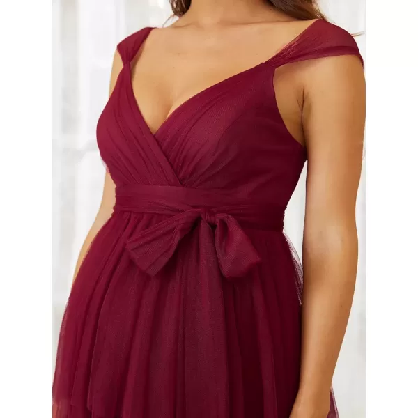 imageEverPretty Womens VNeck Bow Sash Tassel Tulle Maternity Evening Party Dress 20794EYBurgundy