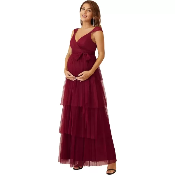 imageEverPretty Womens VNeck Bow Sash Tassel Tulle Maternity Evening Party Dress 20794EYBurgundy