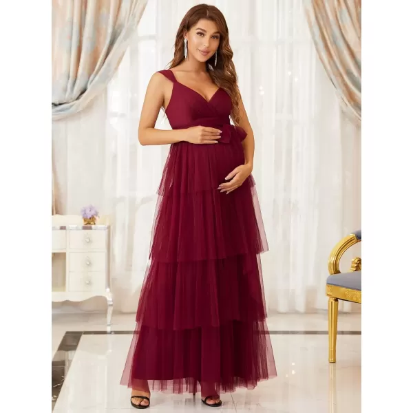 imageEverPretty Womens VNeck Bow Sash Tassel Tulle Maternity Evening Party Dress 20794EYBurgundy