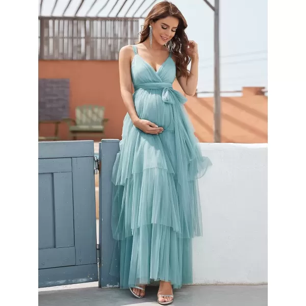 imageEverPretty Womens VNeck Bow Sash Tassel Tulle Maternity Evening Party Dress 20794EYDemin Blue