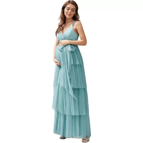 imageEverPretty Womens VNeck Bow Sash Tassel Tulle Maternity Evening Party Dress 20794EYDemin Blue