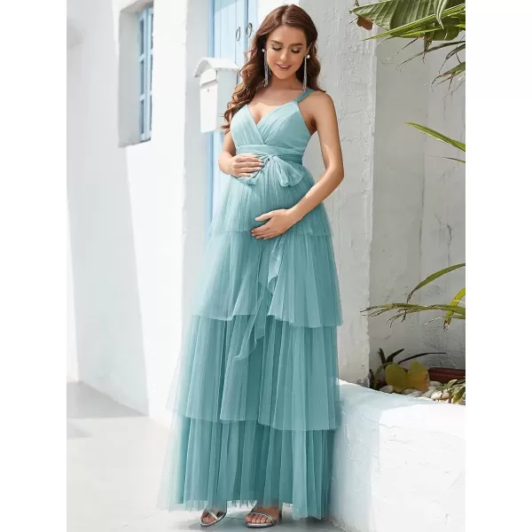 imageEverPretty Womens VNeck Bow Sash Tassel Tulle Maternity Evening Party Dress 20794EYDemin Blue