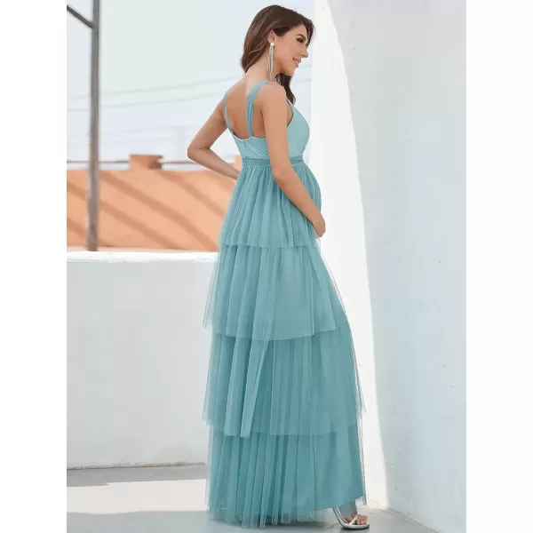 imageEverPretty Womens VNeck Bow Sash Tassel Tulle Maternity Evening Party Dress 20794EYDemin Blue