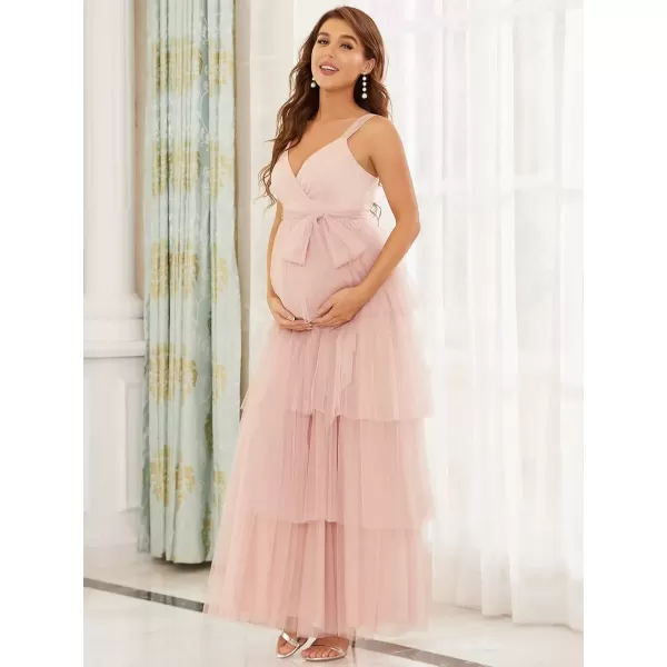 imageEverPretty Womens VNeck Bow Sash Tassel Tulle Maternity Evening Party Dress 20794EYPink