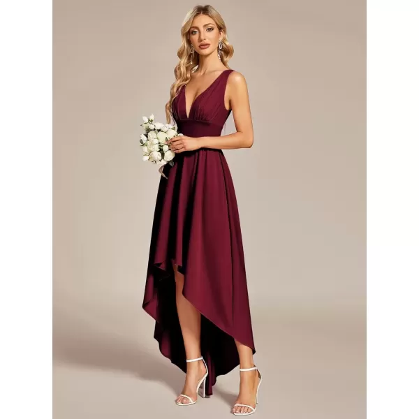 imageEverPretty Womens VNeck FloorLength Sleeveless High Low ALine Formal Dresses 01750Burgundy