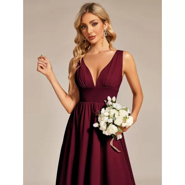 imageEverPretty Womens VNeck FloorLength Sleeveless High Low ALine Formal Dresses 01750Burgundy